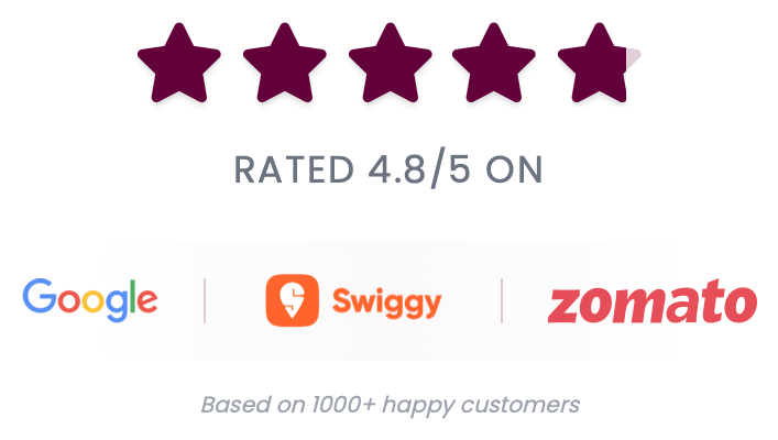 Rated 4.8/5 on Google, Swiggy, Zomato