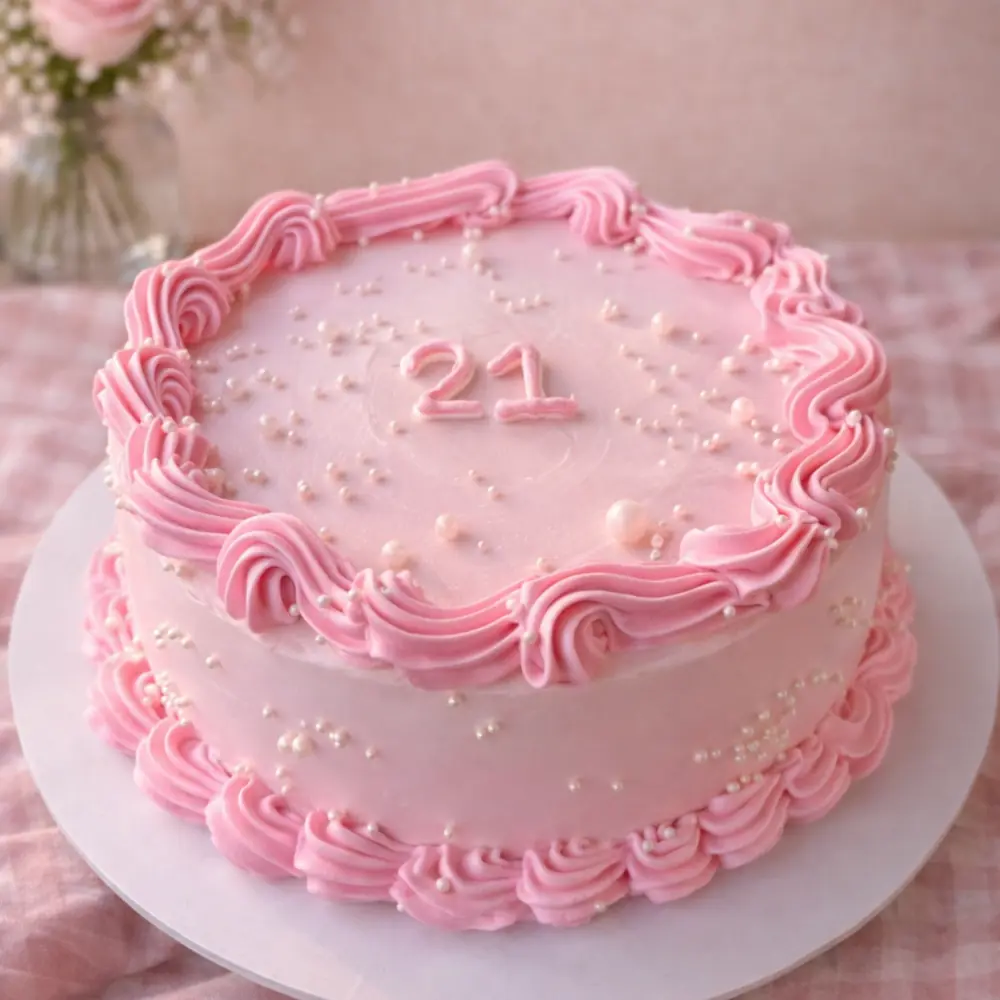 Freshly baked handcrafted 21st Birthday Vintage Pearl Cake – Cake design by TF Cakes