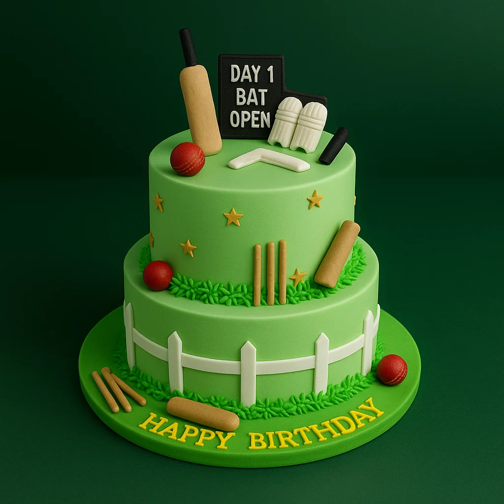 2 Tier Cricket Gear Cake - TF Cakes Online Delivery Freshly baked handcrafted 2 Tier Cricket Gear Cake – Cake design by TF Cakes
