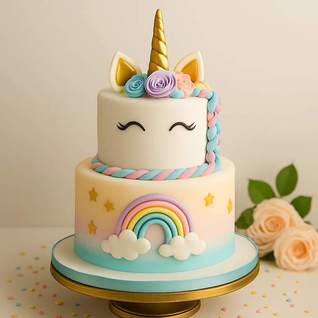 2 Tier Floral Unicorn Dream Cake - TF Cakes Online Delivery Freshly baked handcrafted 2 Tier Floral Unicorn Dream Cake – Cake design by TF Cakes