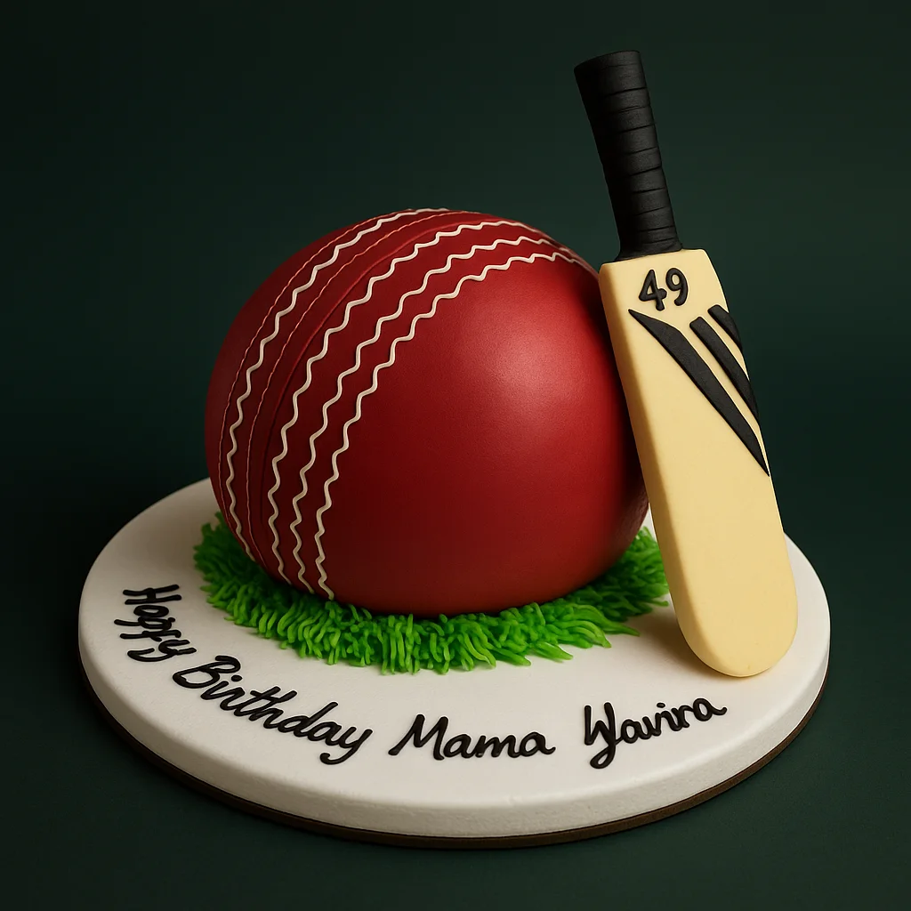 3D Cricket Ball Bat Cake - TF Cakes Online Delivery Freshly baked handcrafted 3D Cricket Ball Bat Cake – Cake design by TF Cakes