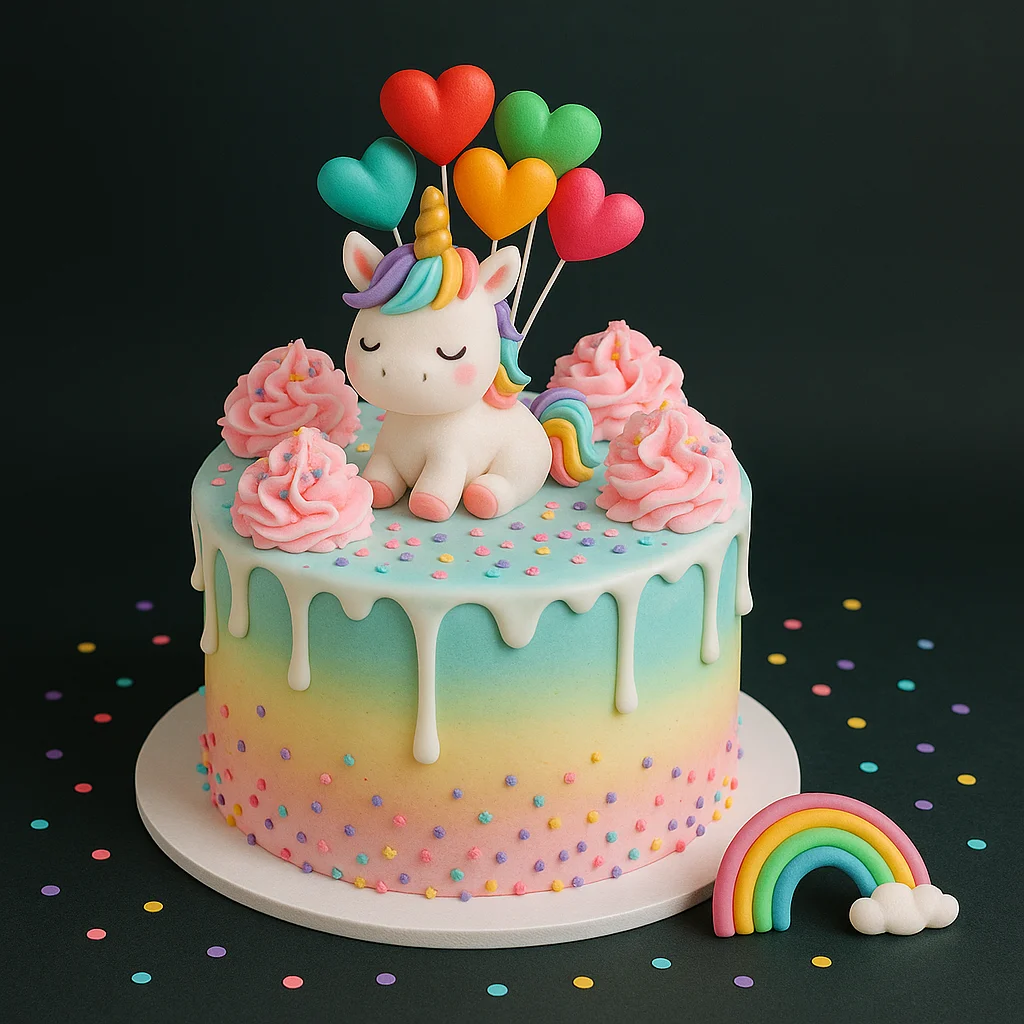 3D Unicorn Figurine Rainbow Trail Cake - TF Cakes Online Delivery Freshly baked handcrafted 3D Unicorn Figurine Rainbow Trail Cake – Cake design by TF Cakes