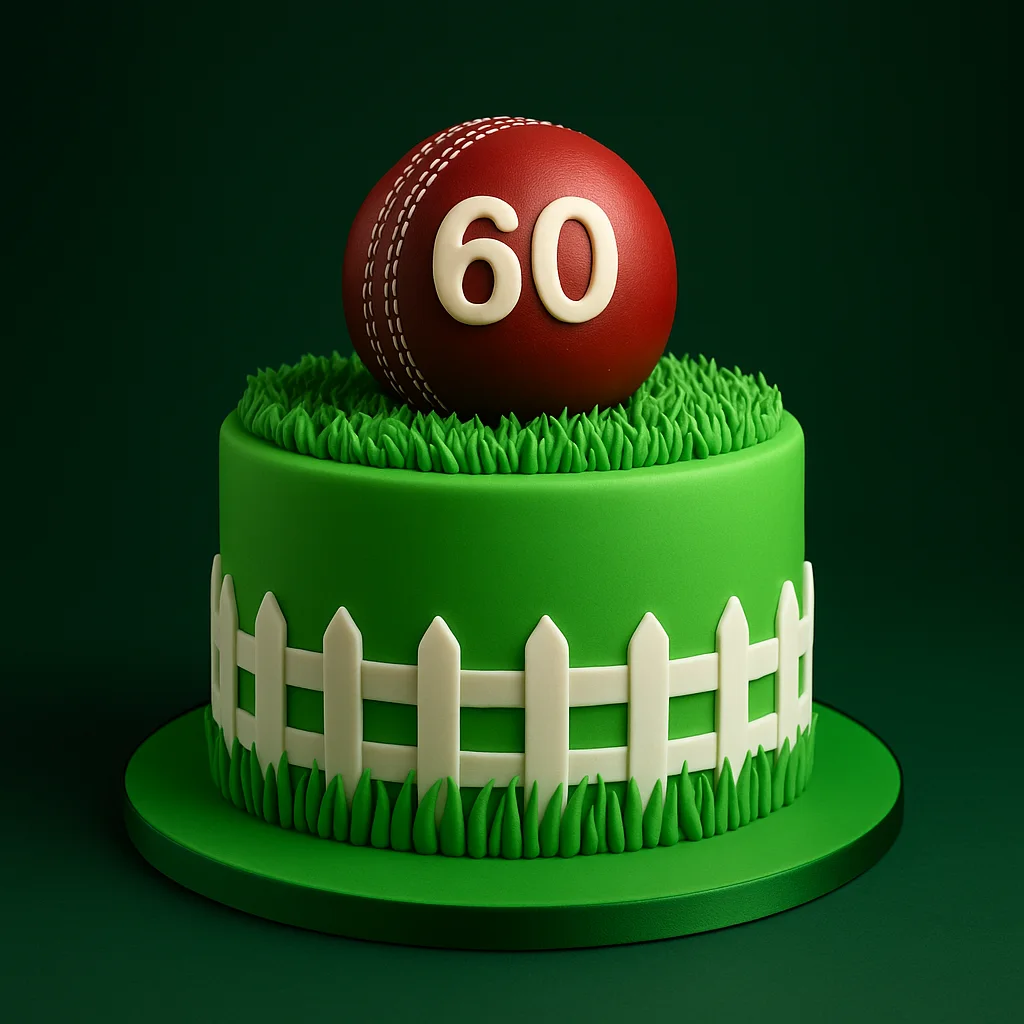 60th Birthday 3D Cricket Ball Cake - TF Cakes Online Delivery Freshly baked handcrafted 60th Birthday 3D Cricket Ball Cake – Cake design by TF Cakes