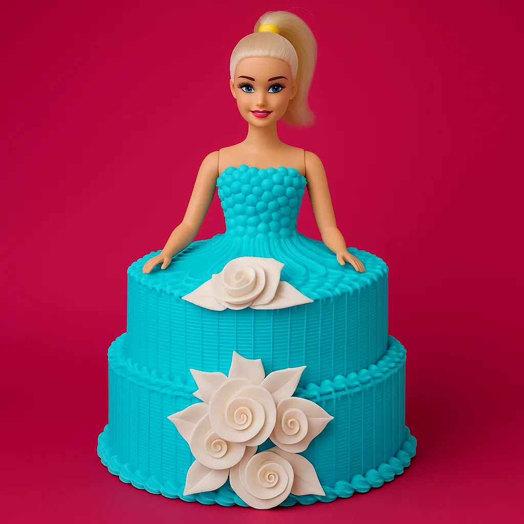 Aqua Blue Barbie Cake - TF Cakes Online Delivery Freshly baked handcrafted Aqua Blue Barbie Cake – Cake design by TF Cakes