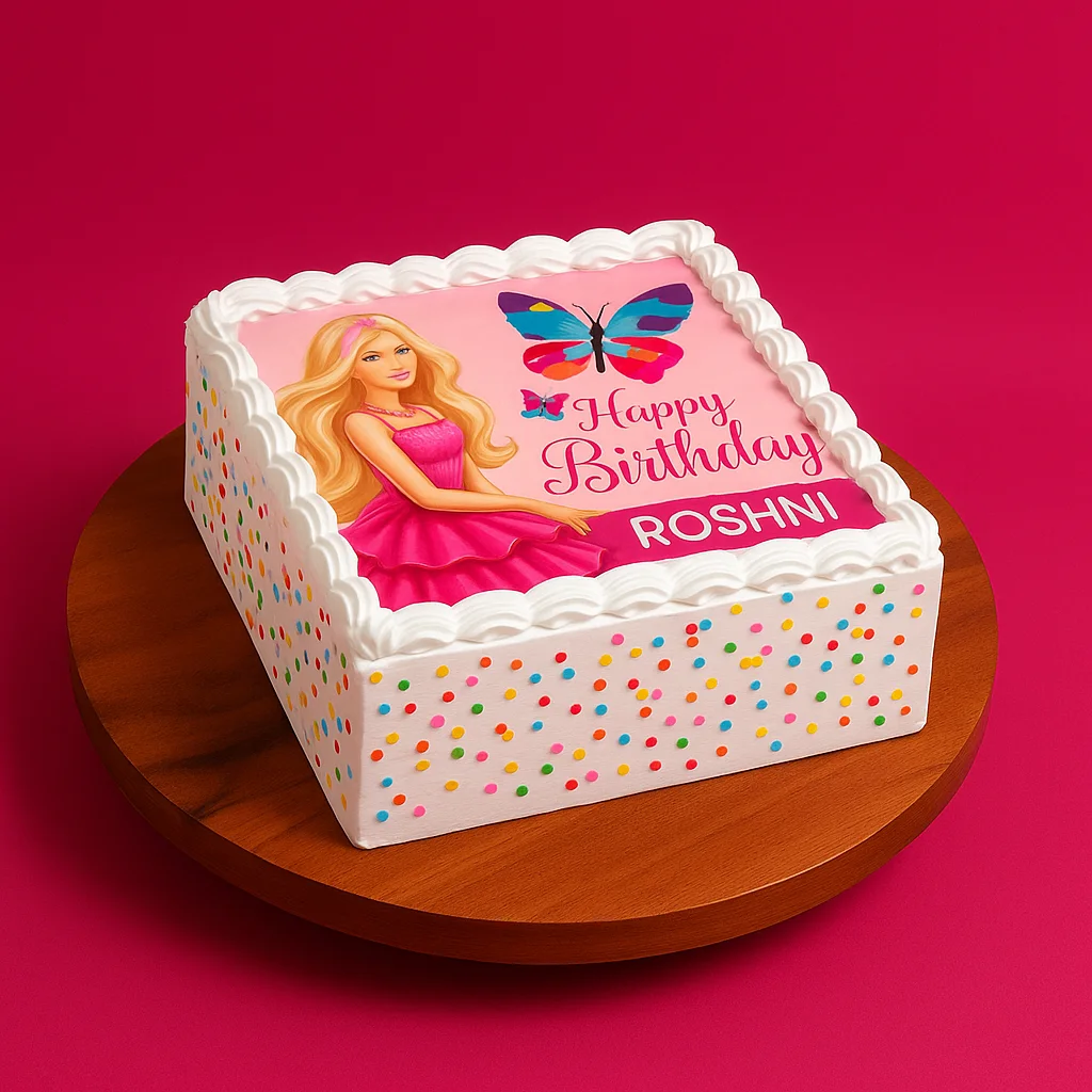 Barbie And Castle Photo Sheet Cake - TF Cakes Online Delivery Freshly baked handcrafted Barbie And Castle Photo Sheet Cake – Cake design by TF Cakes