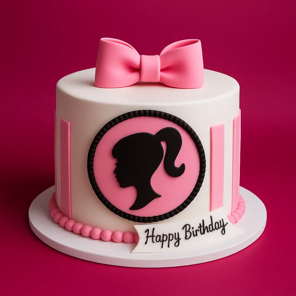 Barbie Bow Silhouette Cake - TF Cakes Online Delivery Freshly baked handcrafted Barbie Bow Silhouette Cake – Cake design by TF Cakes