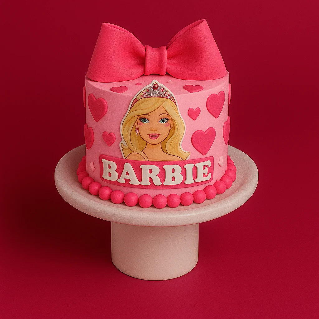 Barbie Heart Bow Cake - TF Cakes Online Delivery Freshly baked handcrafted Barbie Heart Bow Cake – Cake design by TF Cakes