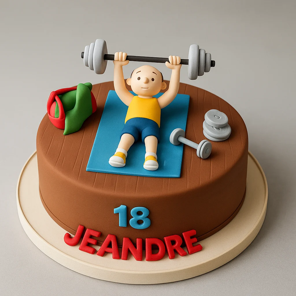 Freshly baked handcrafted Bench Press Birthday Cake – Cake design by TF Cakes