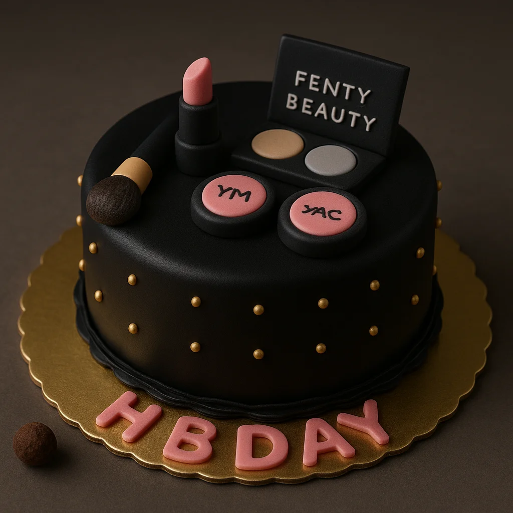 Black Gold Fenty Makeup Cake - TF Cakes Online Delivery Freshly baked handcrafted Black Gold Fenty Makeup Cake – Cake design by TF Cakes