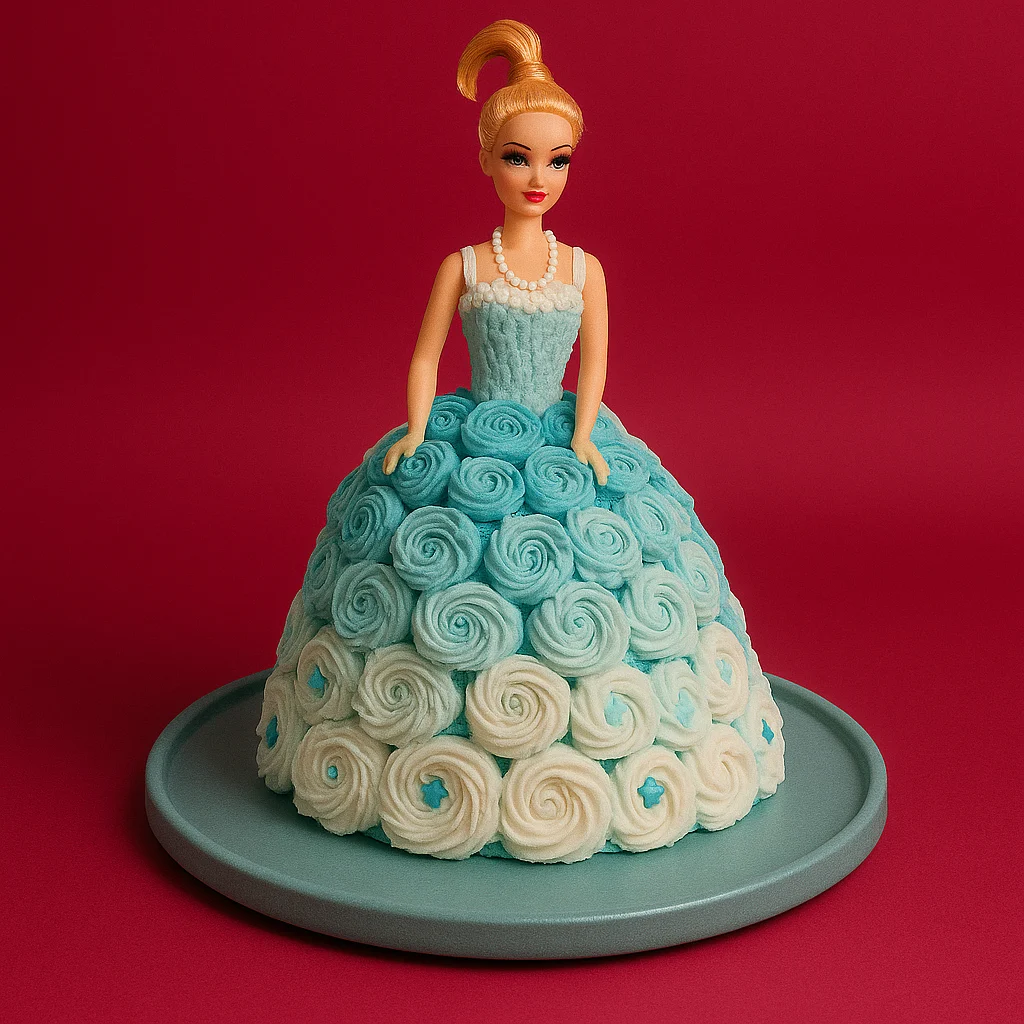 Blue Ombre Rosette Doll Cake - TF Cakes Online Delivery Freshly baked handcrafted Blue Ombre Rosette Doll Cake – Cake design by TF Cakes
