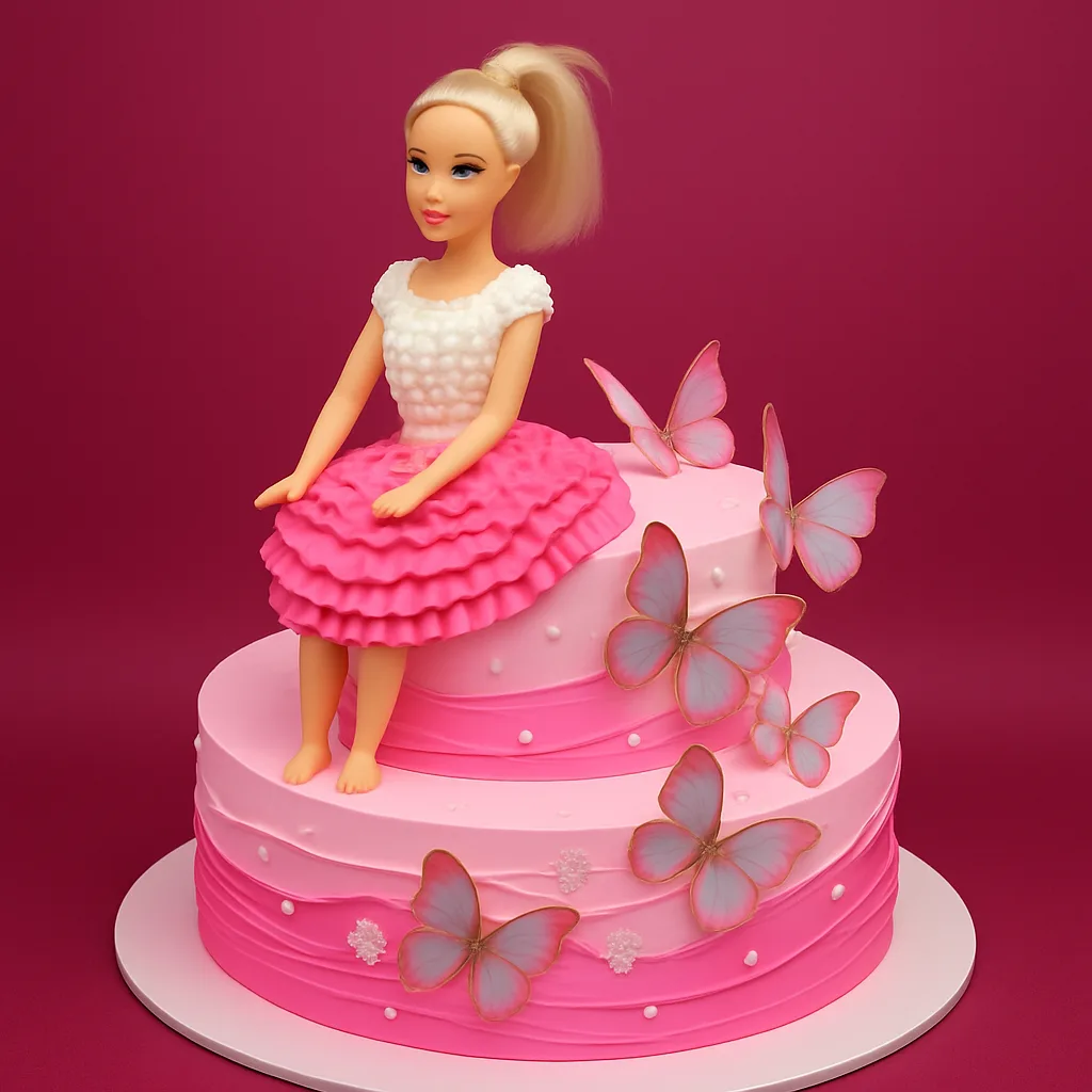 Butterfly Barbie Tier Cake - TF Cakes Online Delivery Freshly baked handcrafted Butterfly Barbie Tier Cake – Cake design by TF Cakes