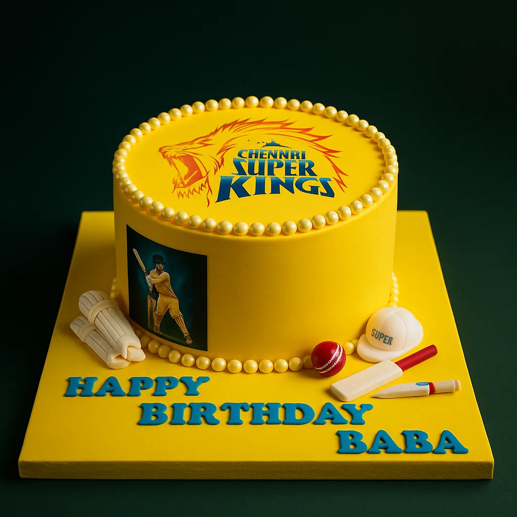 Chennai Super Kings Celebration Cake - TF Cakes Online Delivery Freshly baked handcrafted Chennai Super Kings Celebration Cake – Cake design by TF Cakes