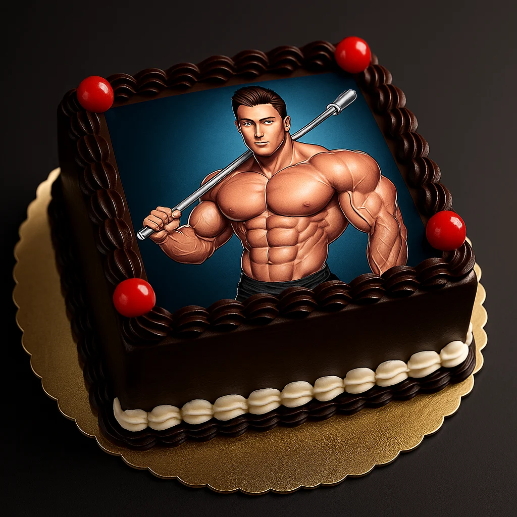 Chocolate Bodybuilding Photo Cake - TF Cakes Online Delivery Freshly baked handcrafted Chocolate Bodybuilding Photo Cake – Cake design by TF Cakes