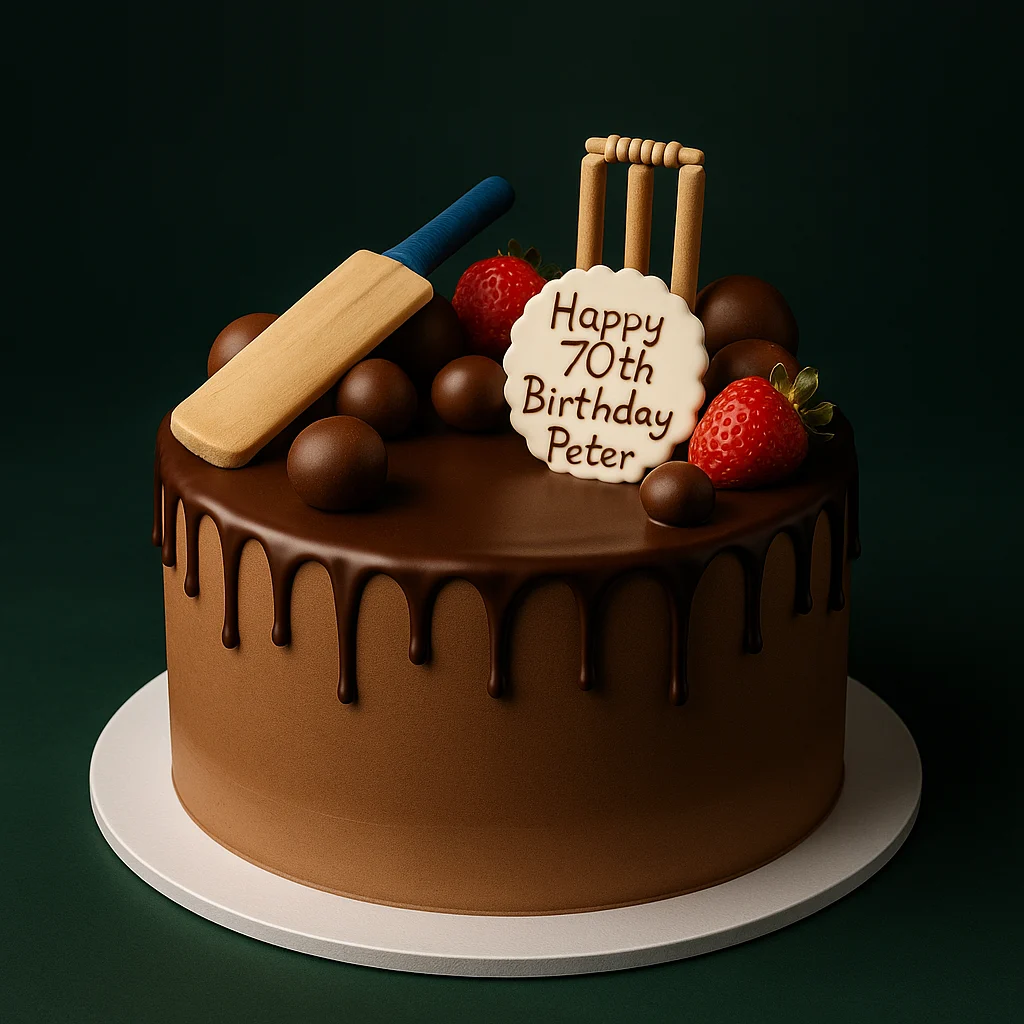 Chocolate Drip Cricket Bat Cake - TF Cakes Online Delivery Freshly baked handcrafted Chocolate Drip Cricket Bat Cake – Cake design by TF Cakes