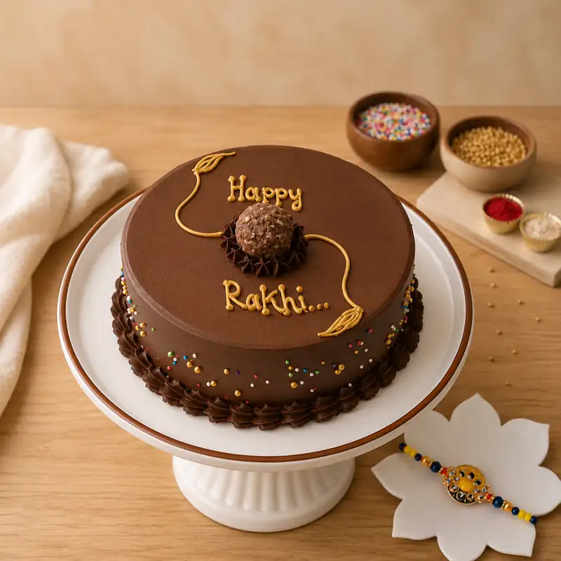 Chocolate Rakhi Celebration Cake - TF Cakes Online Delivery Freshly baked handcrafted Chocolate Rakhi Celebration Cake – Cake design by TF Cakes