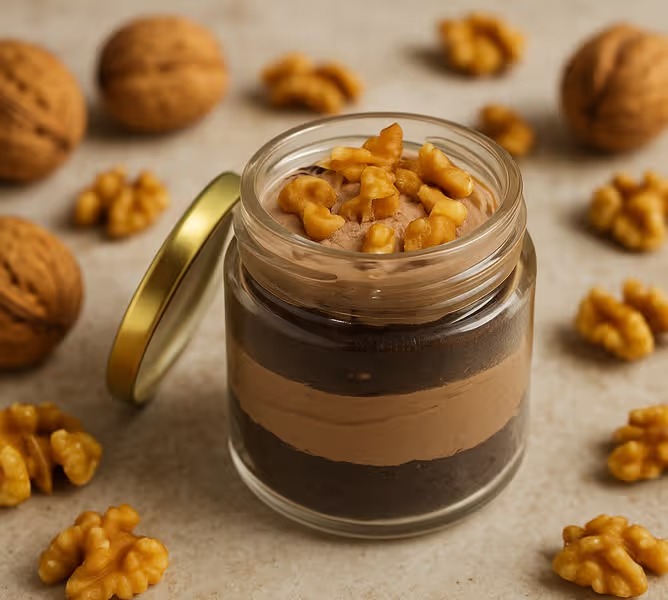Freshly baked handcrafted Chocolate Walnut Jar Cake – Cake design by TF Cakes