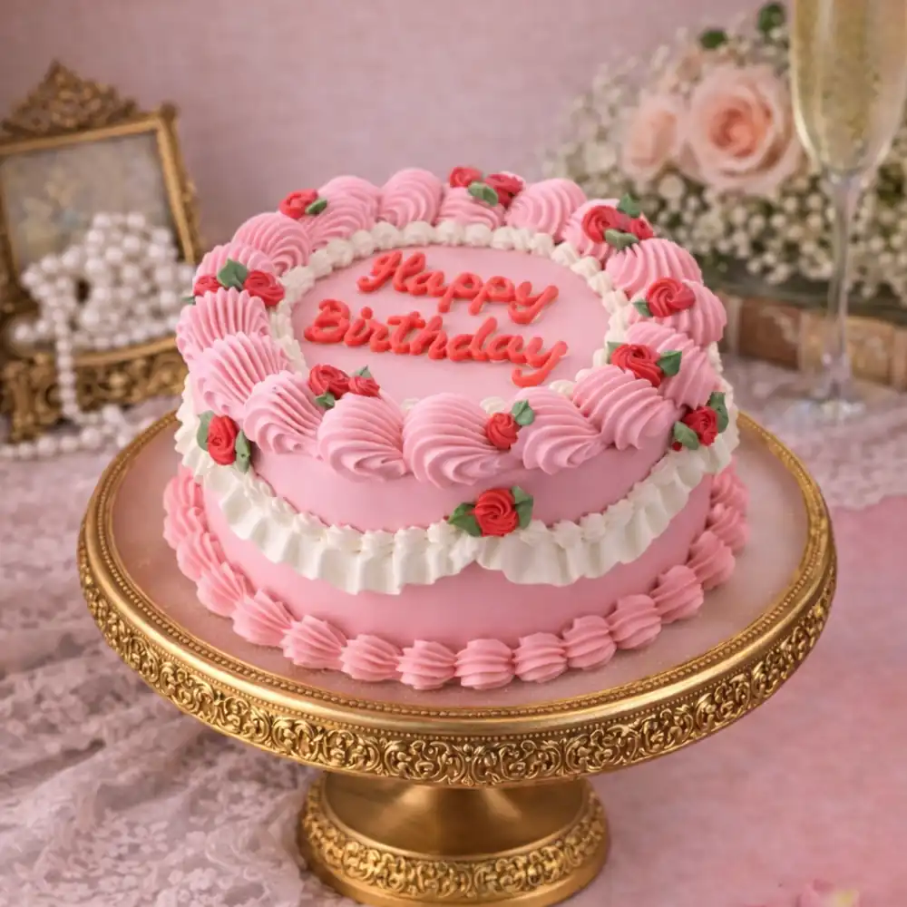 Freshly baked handcrafted Classic Rose Vintage Cake – Cake design by TF Cakes