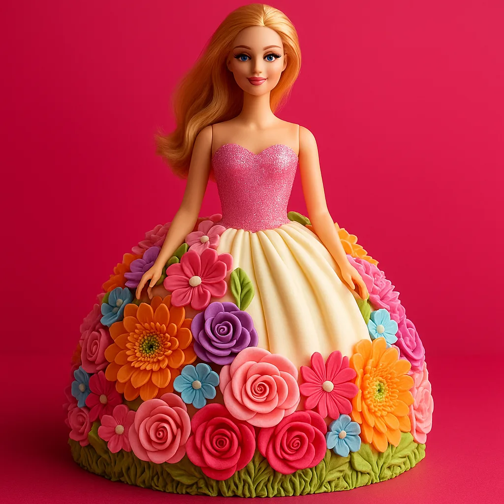 Colorful Floral Barbie Doll Cake - TF Cakes Online Delivery Freshly baked handcrafted Colorful Floral Barbie Doll Cake – Cake design by TF Cakes