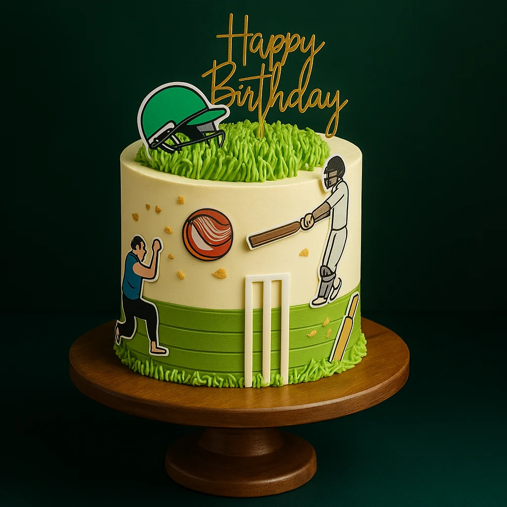 Cricketer Action Art Cake - TF Cakes Online Delivery Freshly baked handcrafted Cricketer Action Art Cake – Cake design by TF Cakes