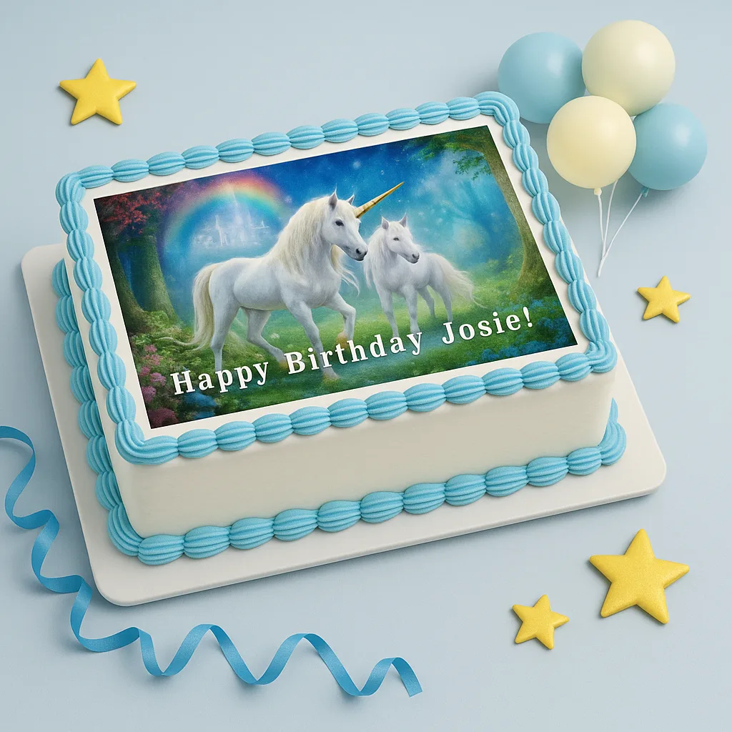 Custom Edible Photo Print Unicorn Cake - TF Cakes Online Delivery Freshly baked handcrafted Custom Edible Photo Print Unicorn Cake – Cake design by TF Cakes