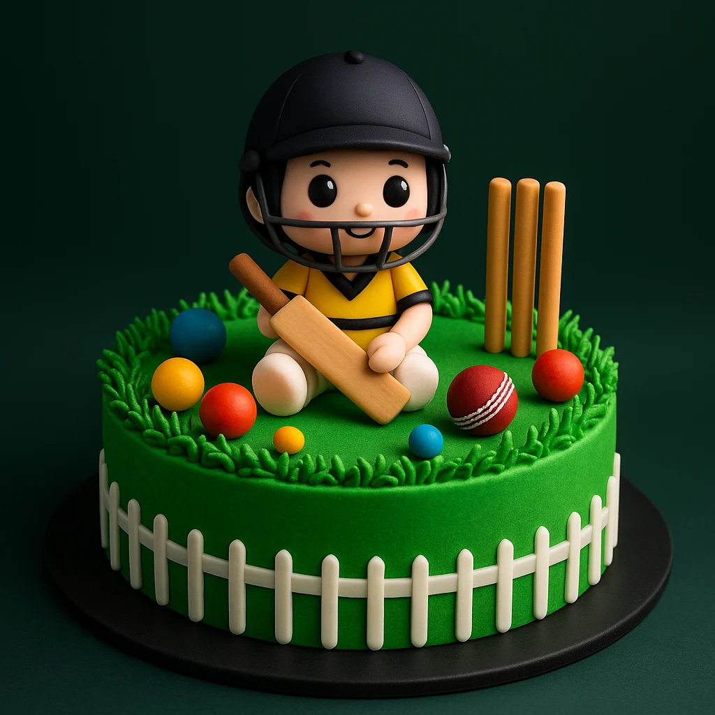 Cute Little Cricketer Cake - TF Cakes Online Delivery Freshly baked handcrafted Cute Little Cricketer Cake – Cake design by TF Cakes