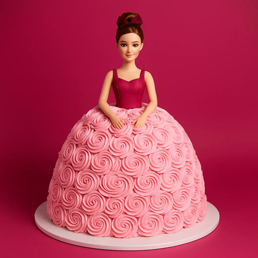 Deep Pink Rosette Doll Cake - TF Cakes Online Delivery Freshly baked handcrafted Deep Pink Rosette Doll Cake – Cake design by TF Cakes