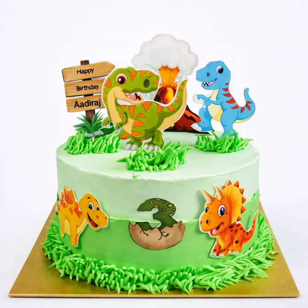 Dinosaur Birthday Cake with Volcano Topper - TF Cakes Online Delivery Freshly baked handcrafted Dinosaur Birthday Cake with Volcano Topper – Cake design by TF Cakes