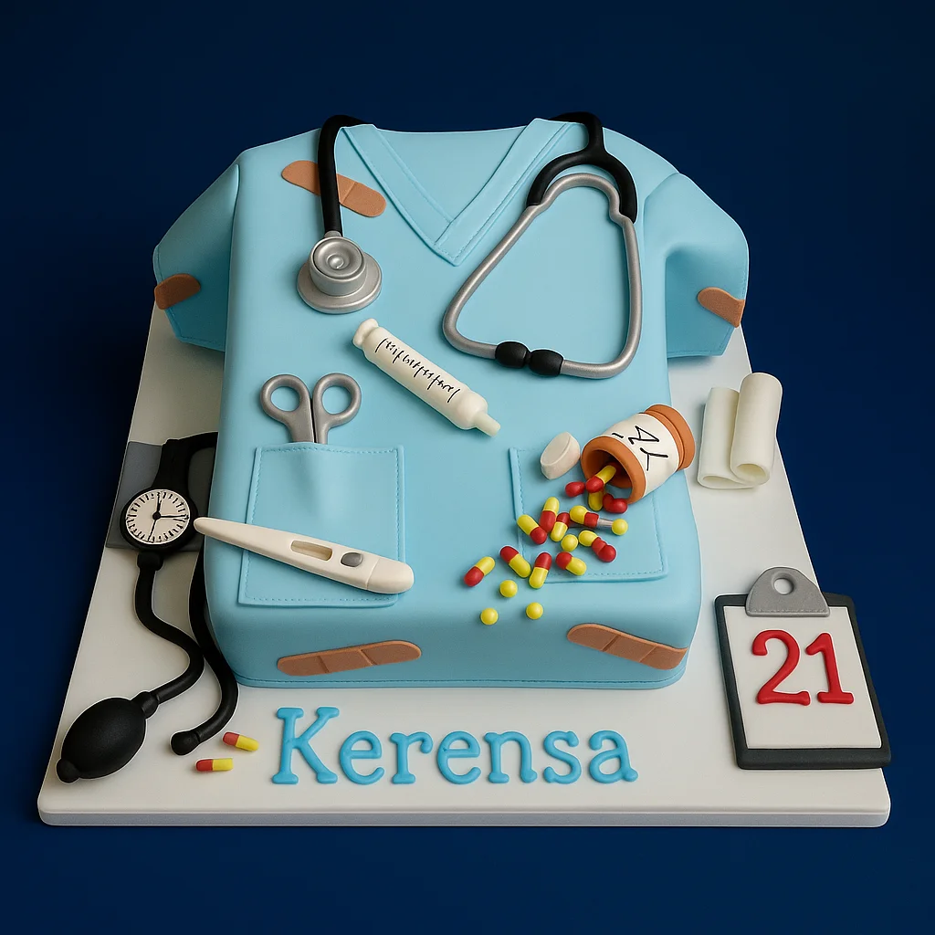 Doctor Scrubs Shirt Theme Cake - TF Cakes Online Delivery Freshly baked handcrafted Doctor Scrubs Shirt Theme Cake – Cake design by TF Cakes