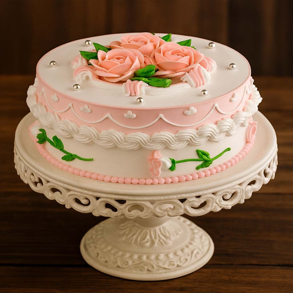 Elegant Pink Rose Cream Cake - TF Cakes Online Delivery Freshly baked handcrafted Elegant Pink Rose Cream Cake – Cake design by TF Cakes