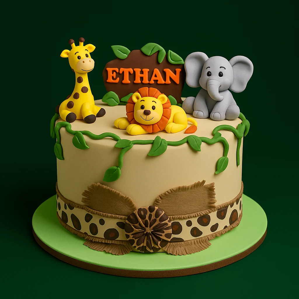Ethan Jungle Theme Cake - TF Cakes Online Delivery Freshly baked handcrafted Ethan Jungle Theme Cake – Cake design by TF Cakes