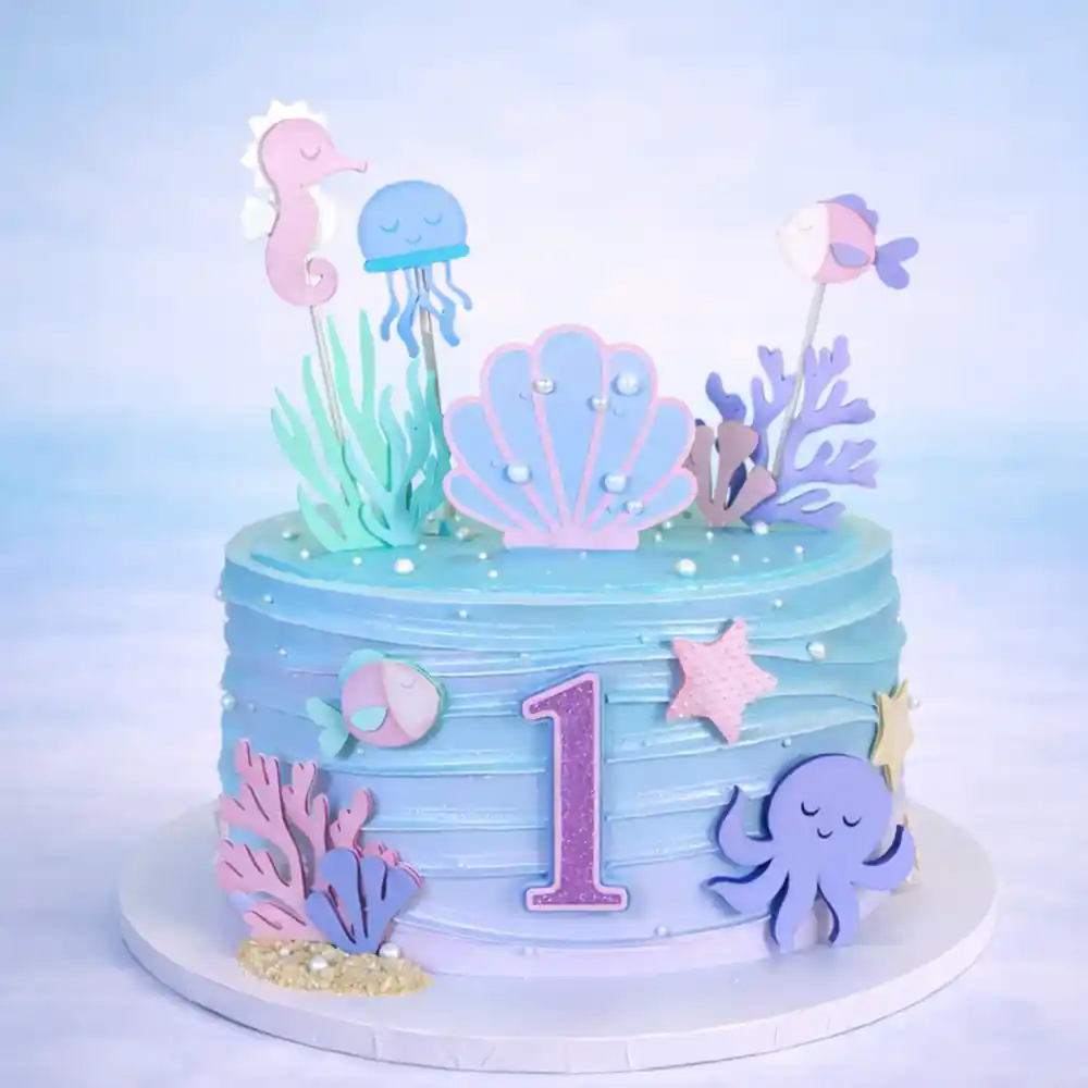 First Birthday Mermaid Cake - TF Cakes Online Delivery Freshly baked handcrafted First Birthday Mermaid Cake – Cake design by TF Cakes