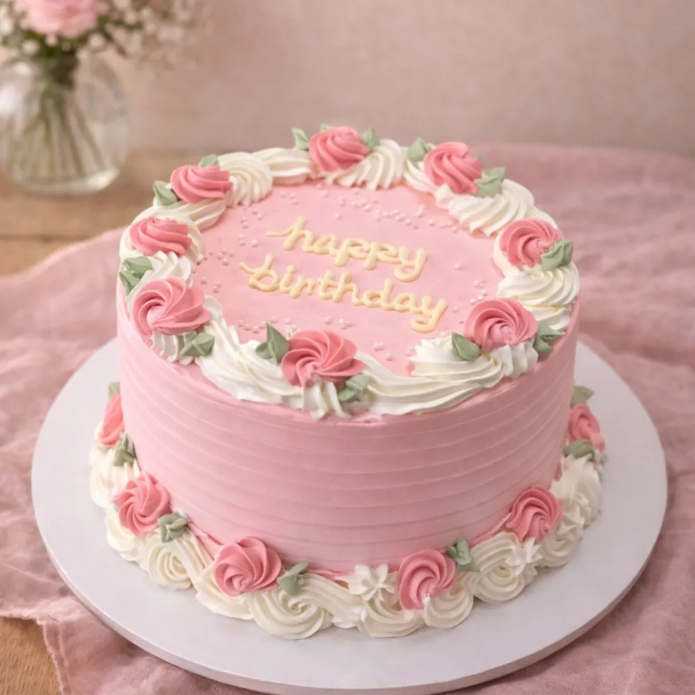 Freshly baked handcrafted Floral Vintage Birthday Cake – Cake design by TF Cakes