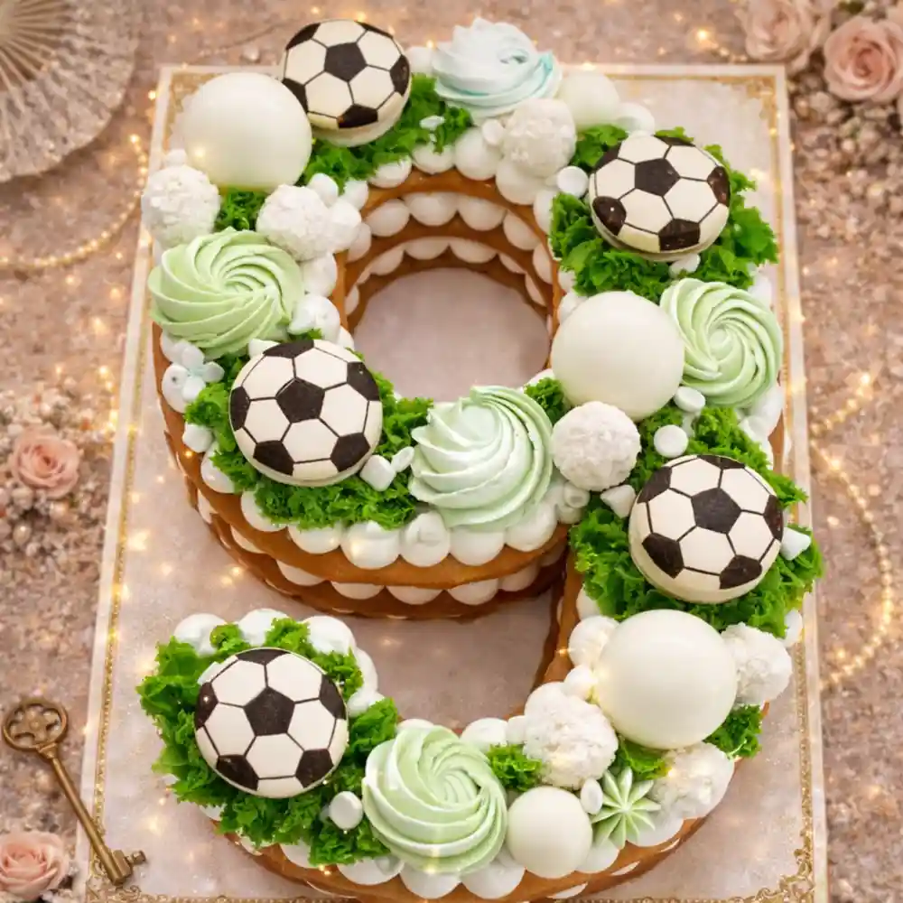 Football Theme Number 9 Cake - TF Cakes Online Delivery Freshly baked handcrafted Football Theme Number 9 Cake – Cake design by TF Cakes