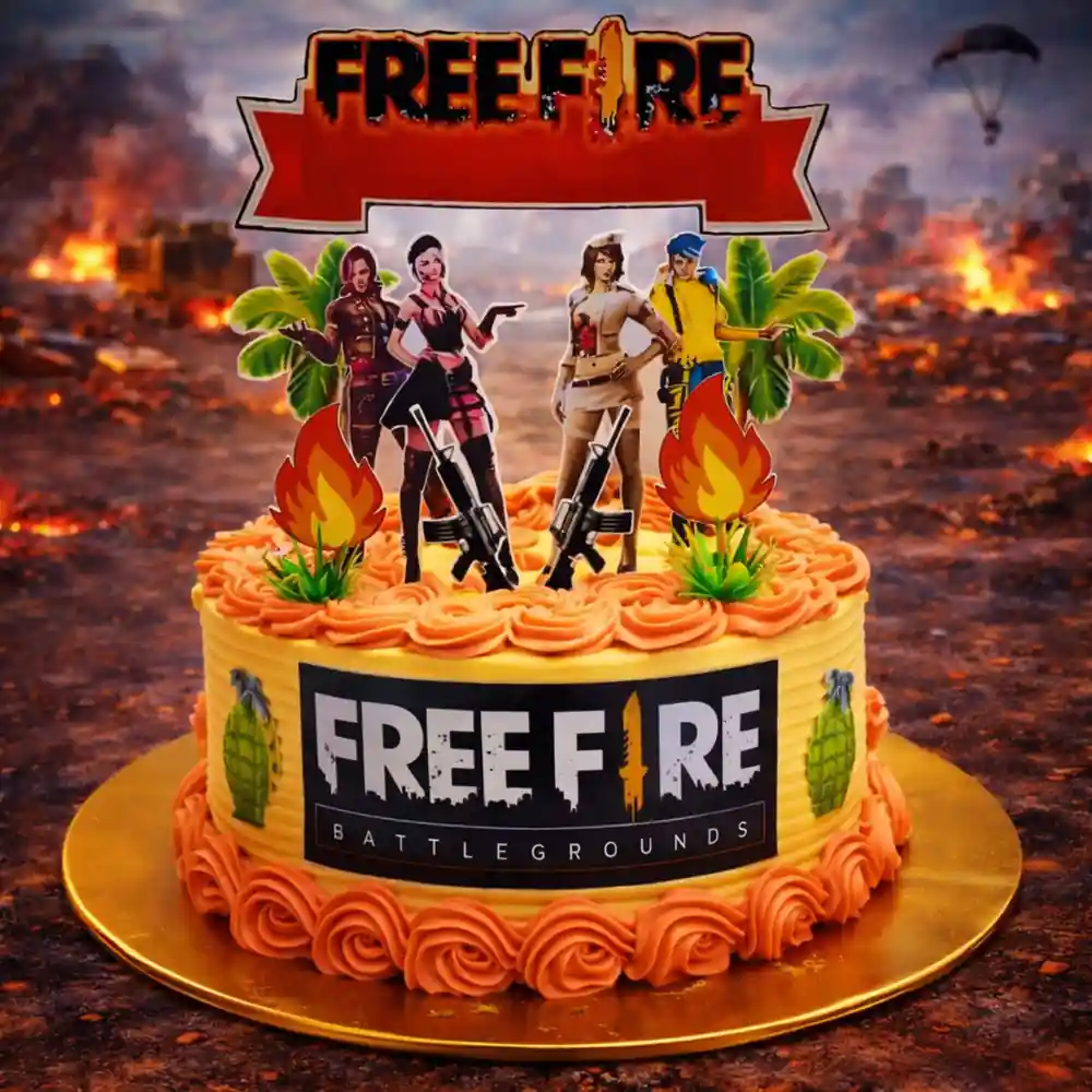 Free Fire Flame Theme Cake - TF Cakes Online Delivery Freshly baked handcrafted Free Fire Flame Theme Cake – Cake design by TF Cakes