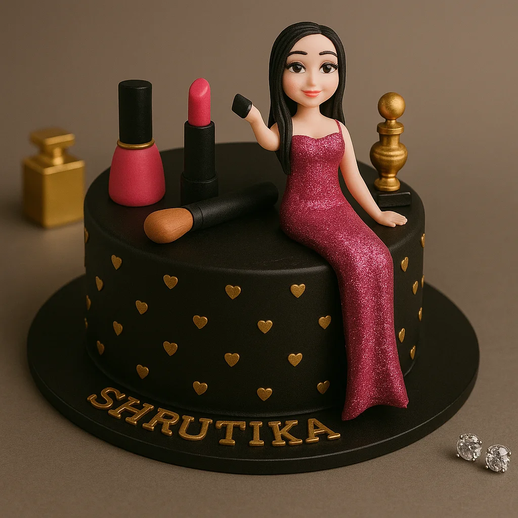 Glam Doll Makeup Theme Cake - TF Cakes Online Delivery Freshly baked handcrafted Glam Doll Makeup Theme Cake – Cake design by TF Cakes