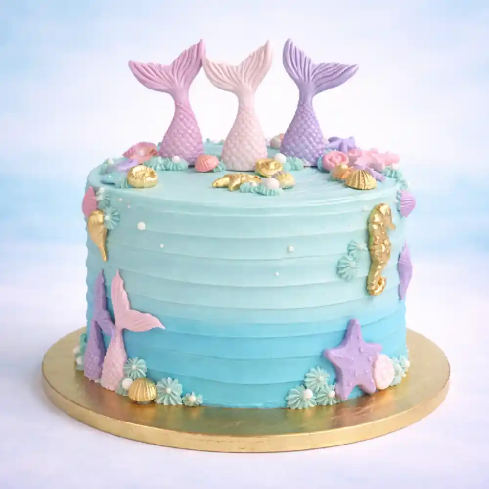 Gold Seahorse Mermaid Cake - TF Cakes Online Delivery Freshly baked handcrafted Gold Seahorse Mermaid Cake – Cake design by TF Cakes
