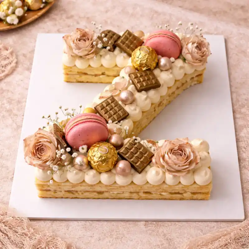 Golden Charm Letter Z Cake - TF Cakes Online Delivery Freshly baked handcrafted Golden Charm Letter Z Cake – Cake design by TF Cakes