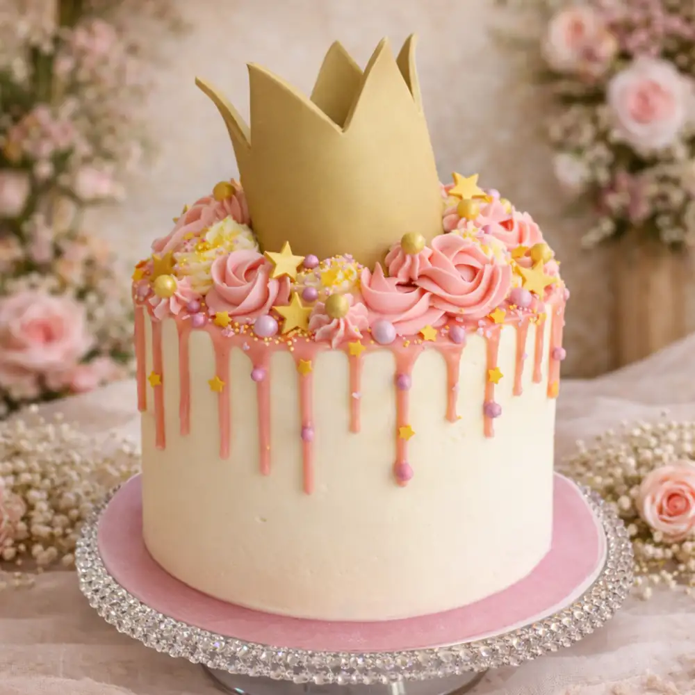 Golden Star Crown Princess Cake - TF Cakes Online Delivery Freshly baked handcrafted Golden Star Crown Princess Cake – Cake design by TF Cakes