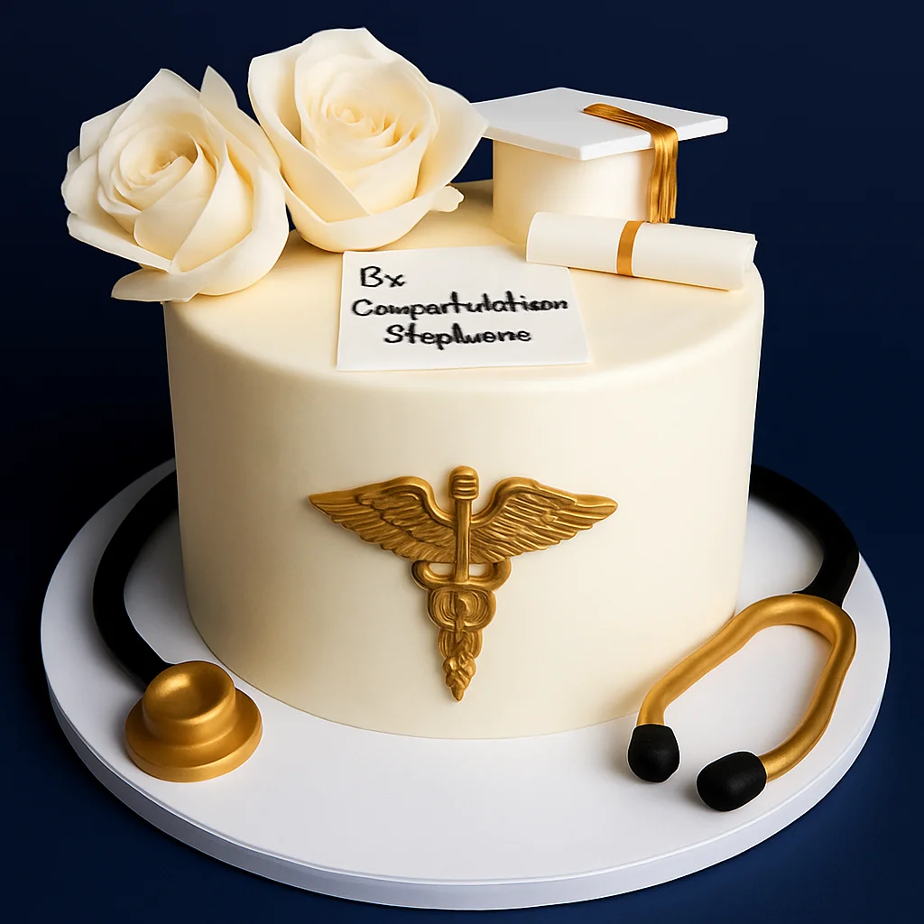 Golden Doctor Graduation Cake - TF Cakes Online Delivery Freshly baked handcrafted Golden Doctor Graduation Cake – Cake design by TF Cakes