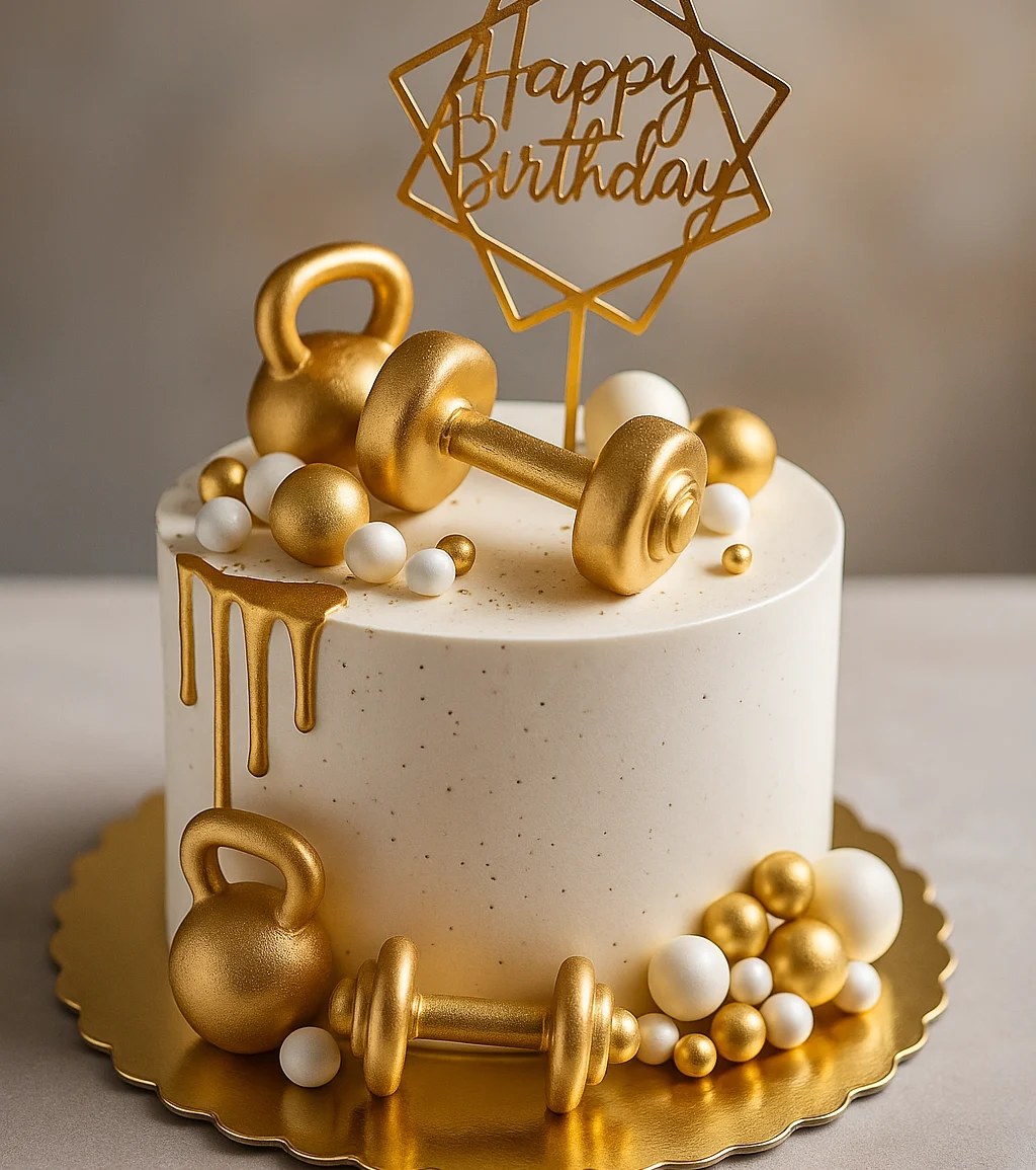 Golden Dumbbell Cake - TF Cakes Online Delivery Freshly baked handcrafted Golden Dumbbell Cake – Cake design by TF Cakes