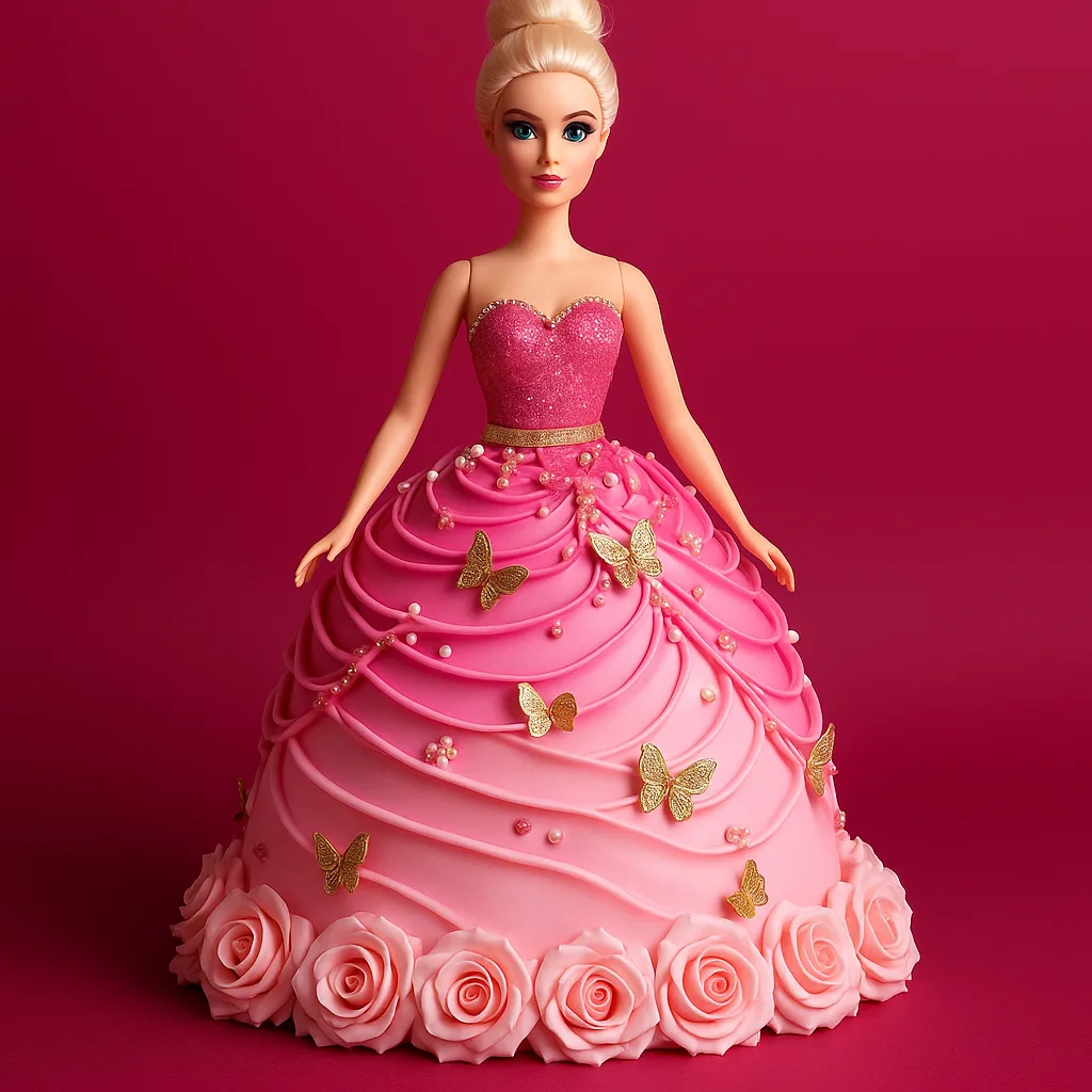 Golden Princess Barbie Cake - TF Cakes Online Delivery Freshly baked handcrafted Golden Princess Barbie Cake – Cake design by TF Cakes