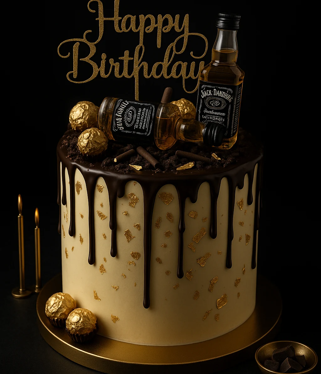 Golden Birthday Drip Cake - TF Cakes Online Delivery Freshly baked handcrafted Golden Birthday Drip Cake – Cake design by TF Cakes