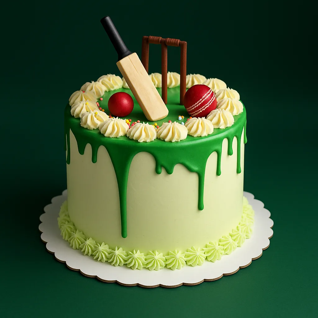 Green Drip Cricket Cake - TF Cakes Online Delivery Freshly baked handcrafted Green Drip Cricket Cake – Cake design by TF Cakes