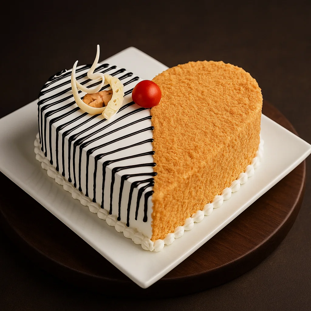 Heart Shaped Black and White Cake - TF Cakes Online Delivery Freshly baked handcrafted Heart Shaped Black and White Cake – Cake design by TF Cakes