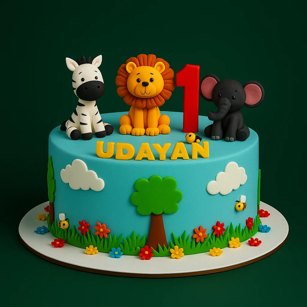 Jungle Blue Sky Birthday Cake - TF Cakes Online Delivery Freshly baked handcrafted Jungle Blue Sky Birthday Cake – Cake design by TF Cakes