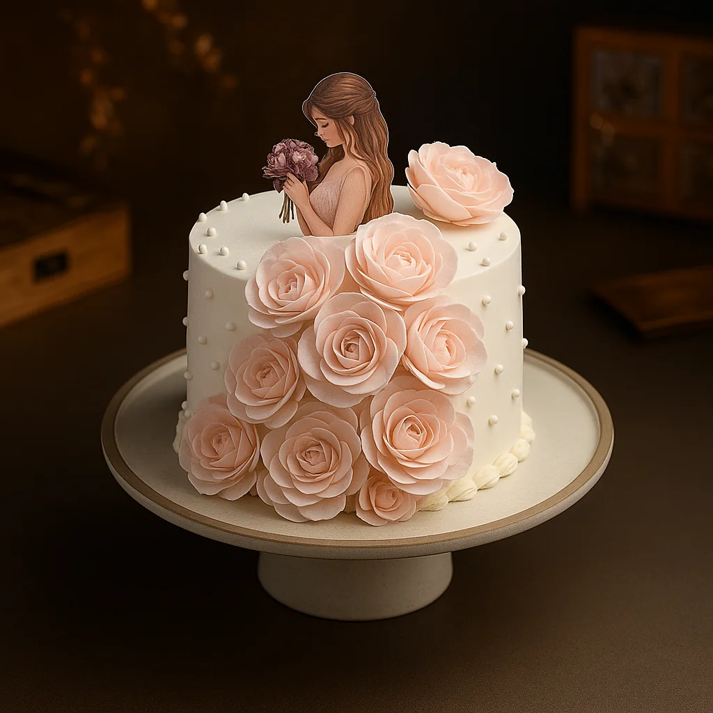 Lady and Rose Celebration Cake - TF Cakes Online Delivery Freshly baked handcrafted Lady and Rose Celebration Cake – Cake design by TF Cakes