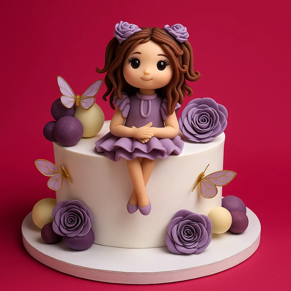 Lavender Doll Cake - TF Cakes Online Delivery Freshly baked handcrafted Lavender Doll Cake – Cake design by TF Cakes