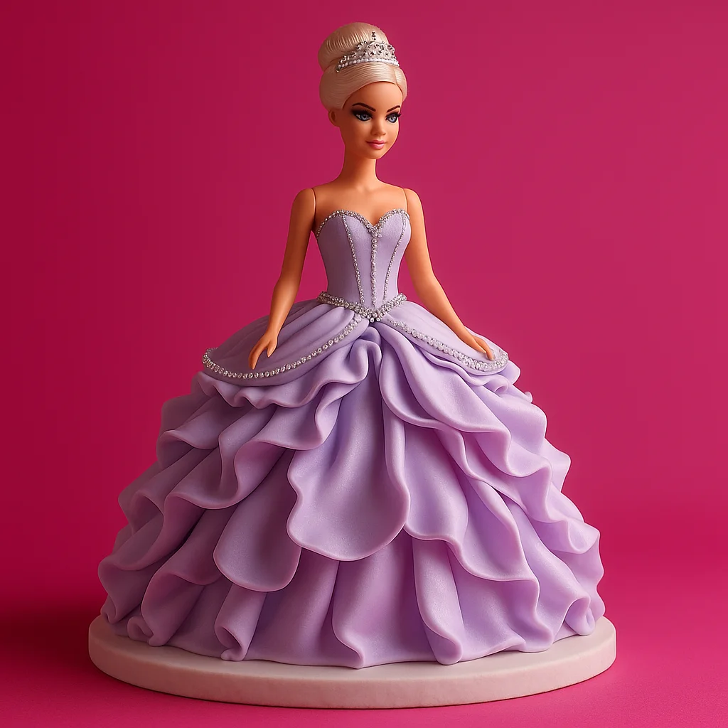 Lilac Gown Barbie Cake - TF Cakes Online Delivery Freshly baked handcrafted Lilac Gown Barbie Cake – Cake design by TF Cakes