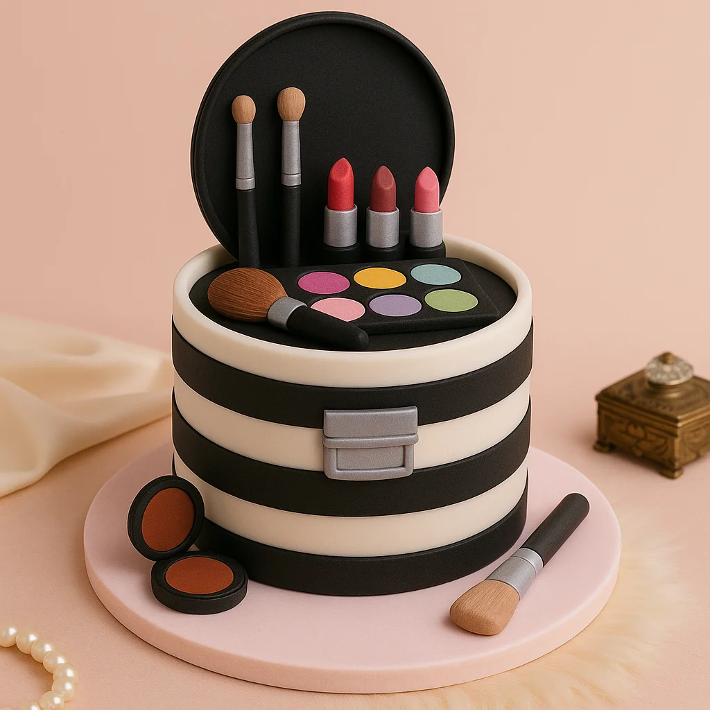 Makeup Box Theme Round Cake - TF Cakes Online Delivery Freshly baked handcrafted Makeup Box Theme Round Cake – Cake design by TF Cakes