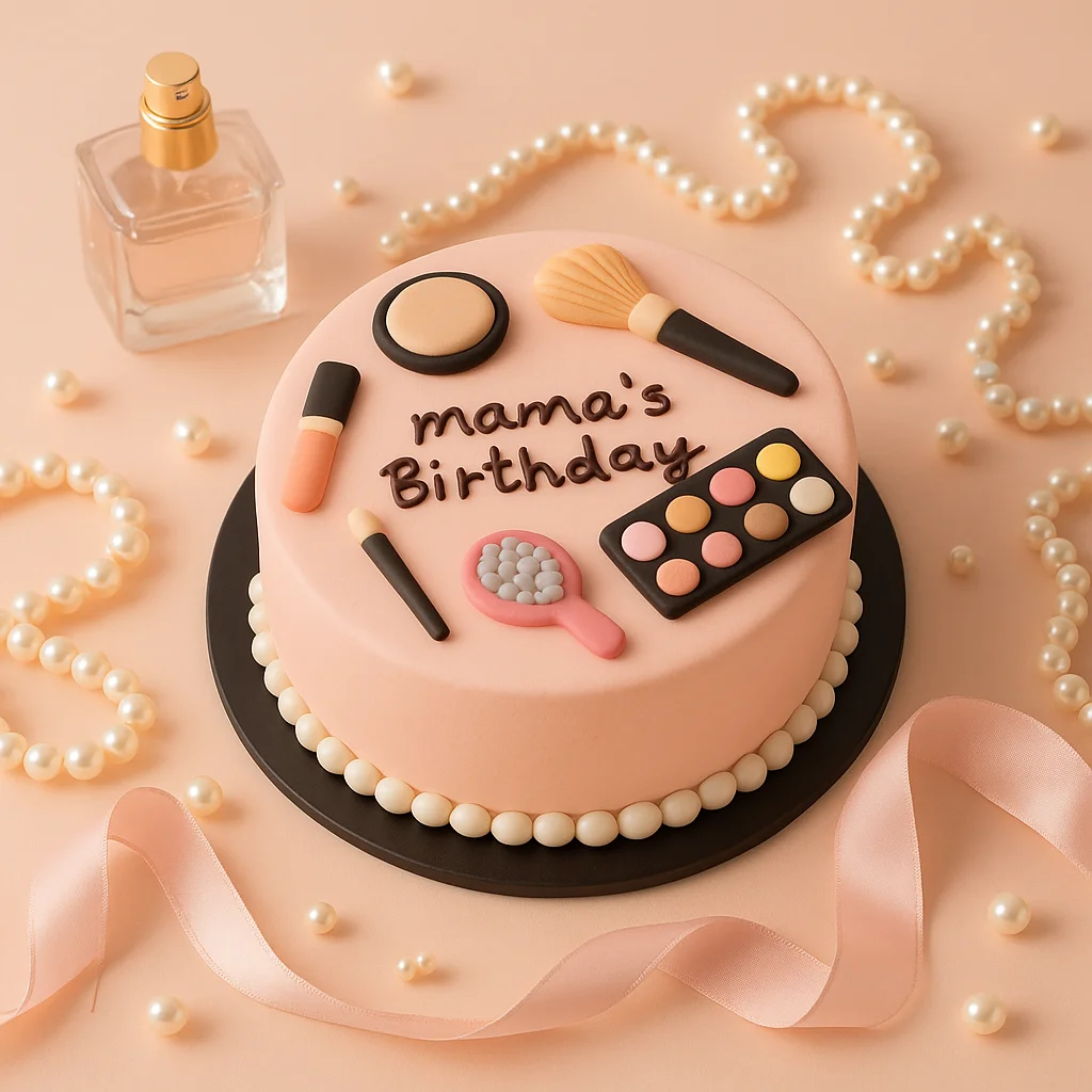 Mama Birthday Makeup Cake - TF Cakes Online Delivery Freshly baked handcrafted Mama Birthday Makeup Cake – Cake design by TF Cakes